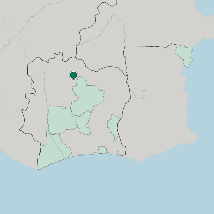 Map showing Korhogo — In Ivory Coast