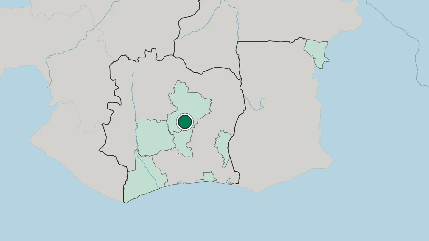 Map of Bouaké in Ivory Coast