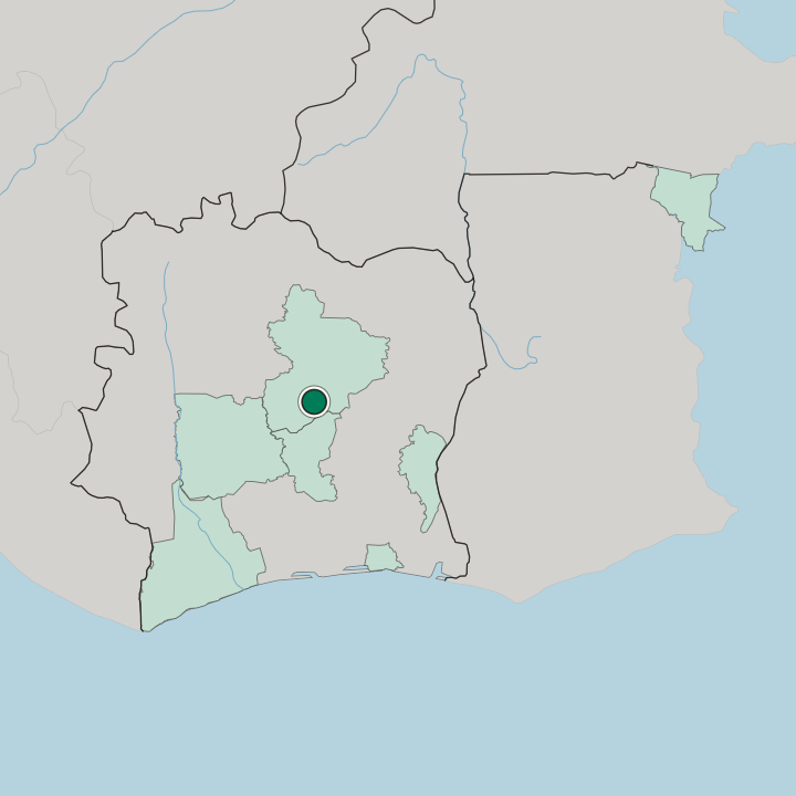 Map showing Bouaké — In Ivory Coast