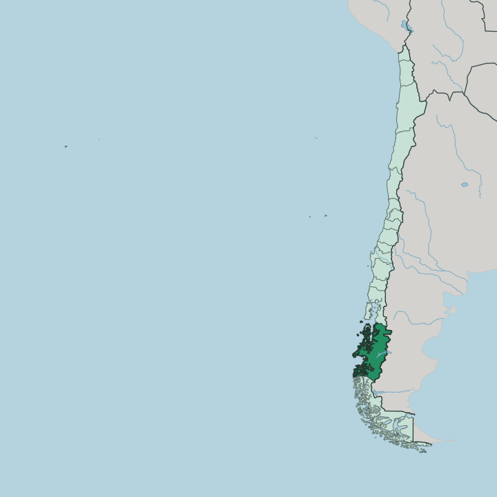 Map showing Región Aysén — In Chile