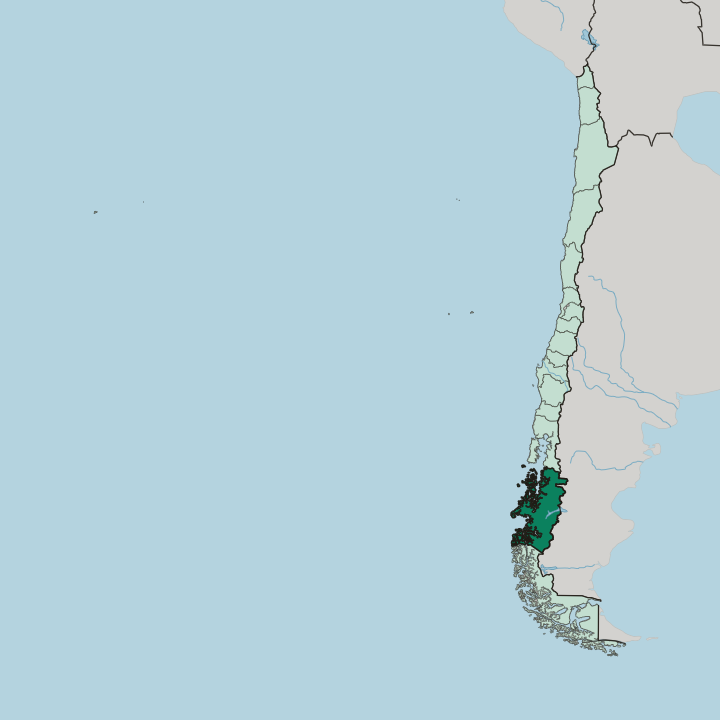 Map showing Región Aysén — In Chile