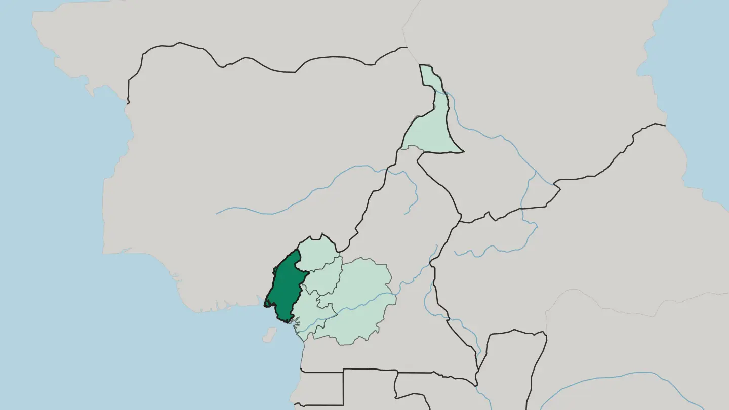 Map of South-West Region in Cameroon