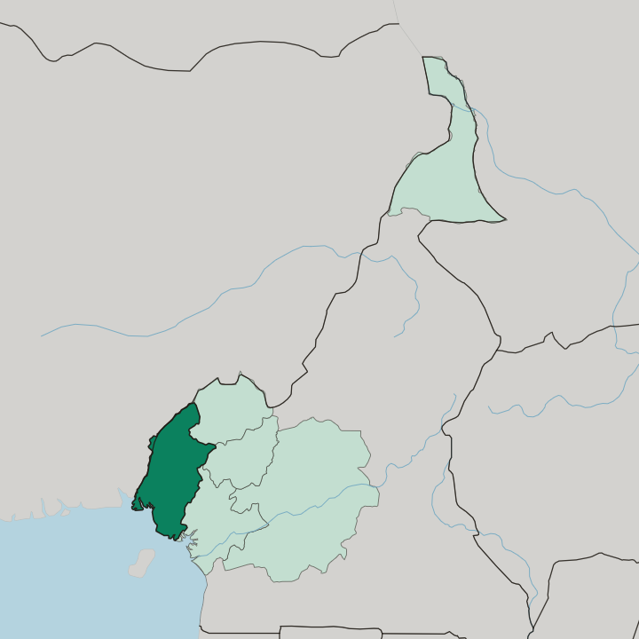 Map showing South-West Region — In Cameroon