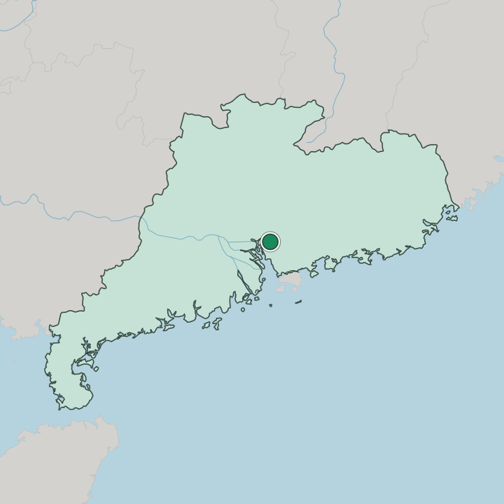 Map showing Dongguan — In Guangdong