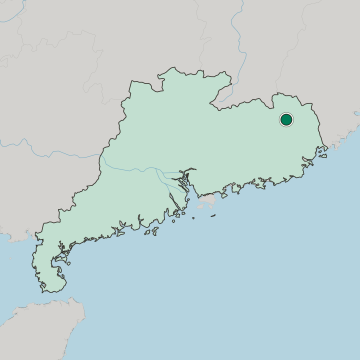 Map showing Meizhou — In Guangdong