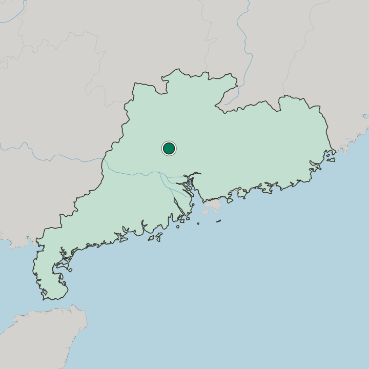 Map showing Qingyuan — In Guangdong