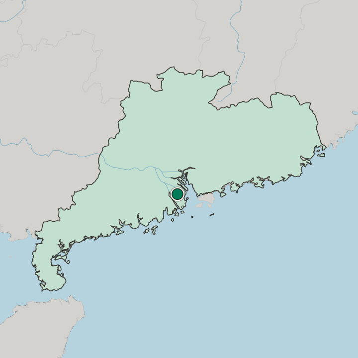 Map showing Zhongshan — In Guangdong
