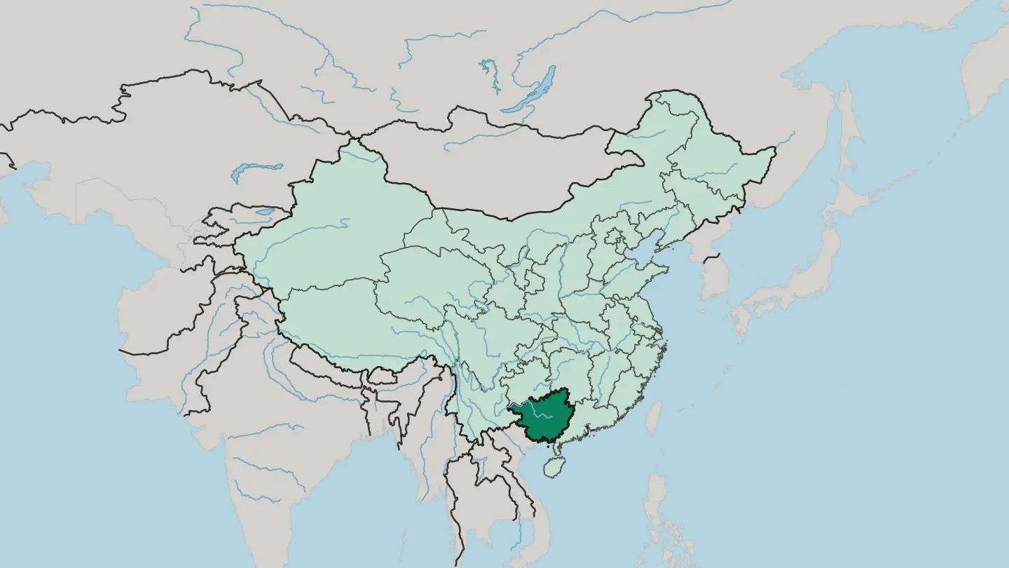 Map of Guangxi Zhuang Autonomous Region in China