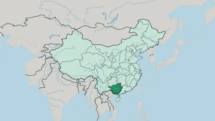 Map of Guangxi Zhuang Autonomous Region in China
