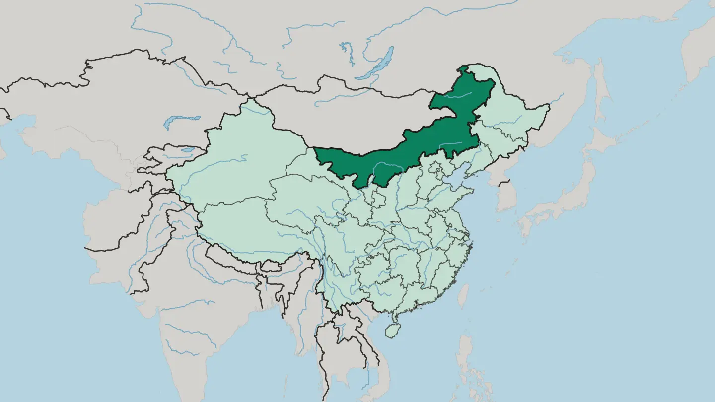 Map of Inner Mongolia Autonomous Region in China