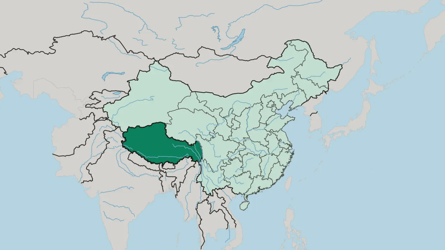 Map of Tibet Autonomous Region in China