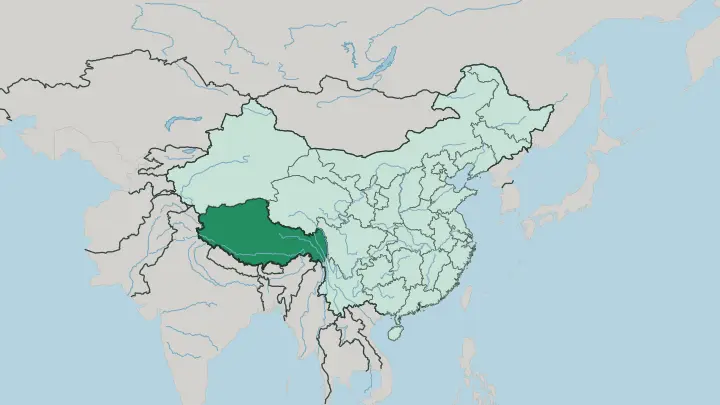 Map of Tibet Autonomous Region in China