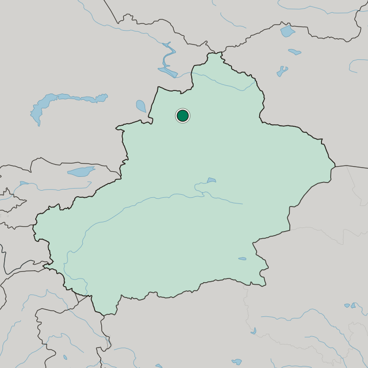 Map showing Karamay — In Xinjiang Uyghur Autonomous Region