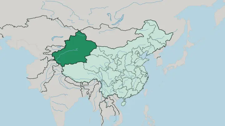 Map of Xinjiang Uyghur Autonomous Region in China