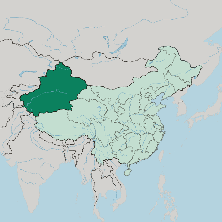 Map showing Xinjiang Uyghur Autonomous Region — In China
