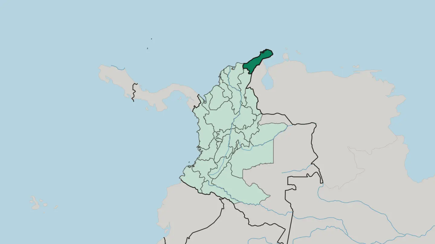 Map of Departamento de La Guajira in Colombia