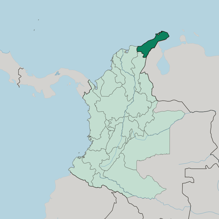 Map showing Departamento de La Guajira — In Colombia