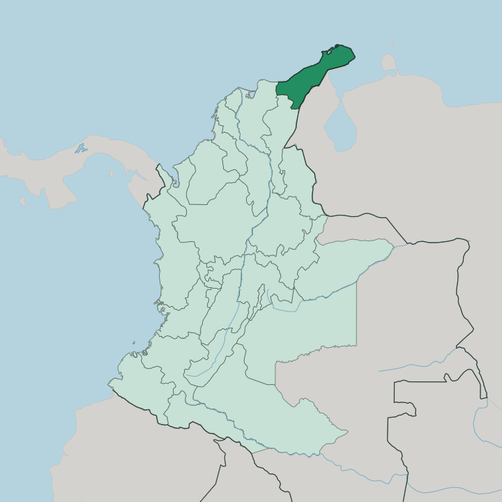 Map showing Departamento de La Guajira — In Colombia