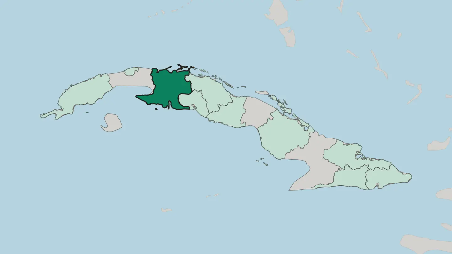 Map of Provincia de Matanzas in Cuba