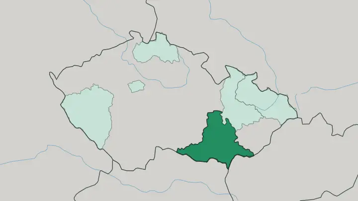 Map of Jihomoravský kraj in Czech Republic