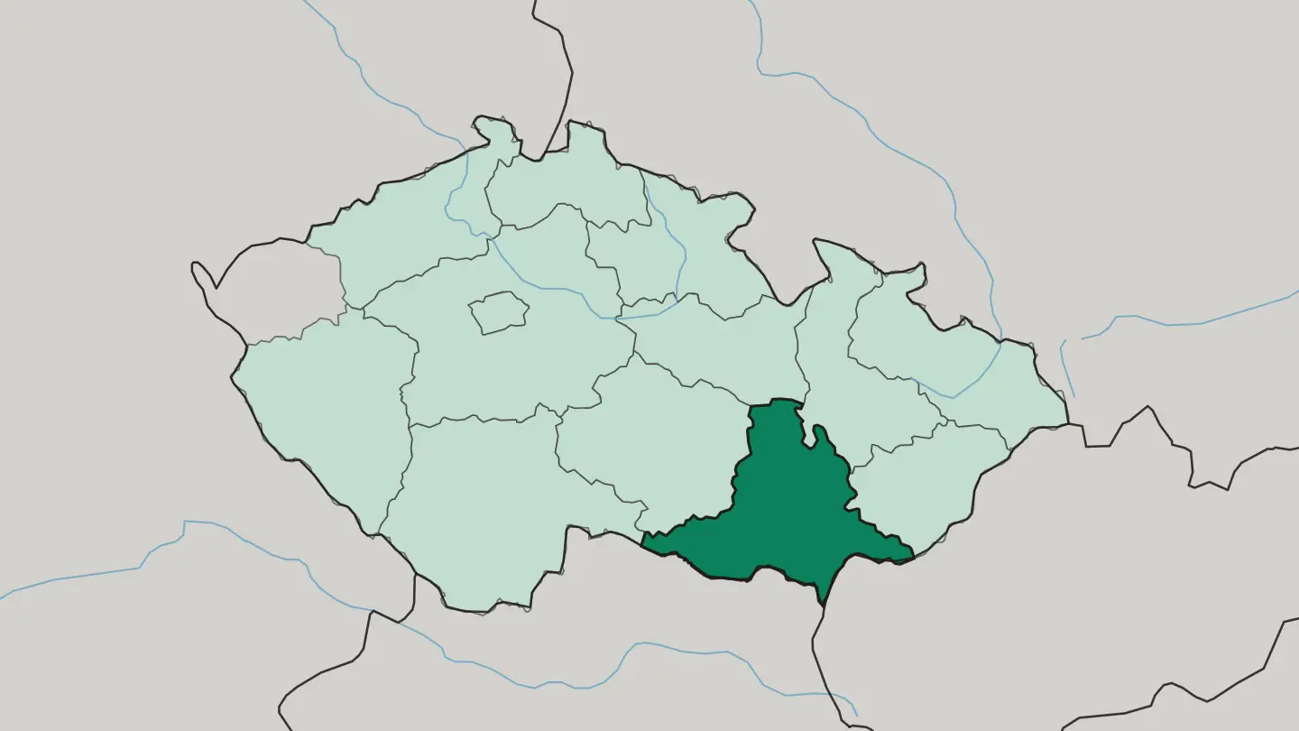 Map of Jihomoravský kraj in Czech Republic