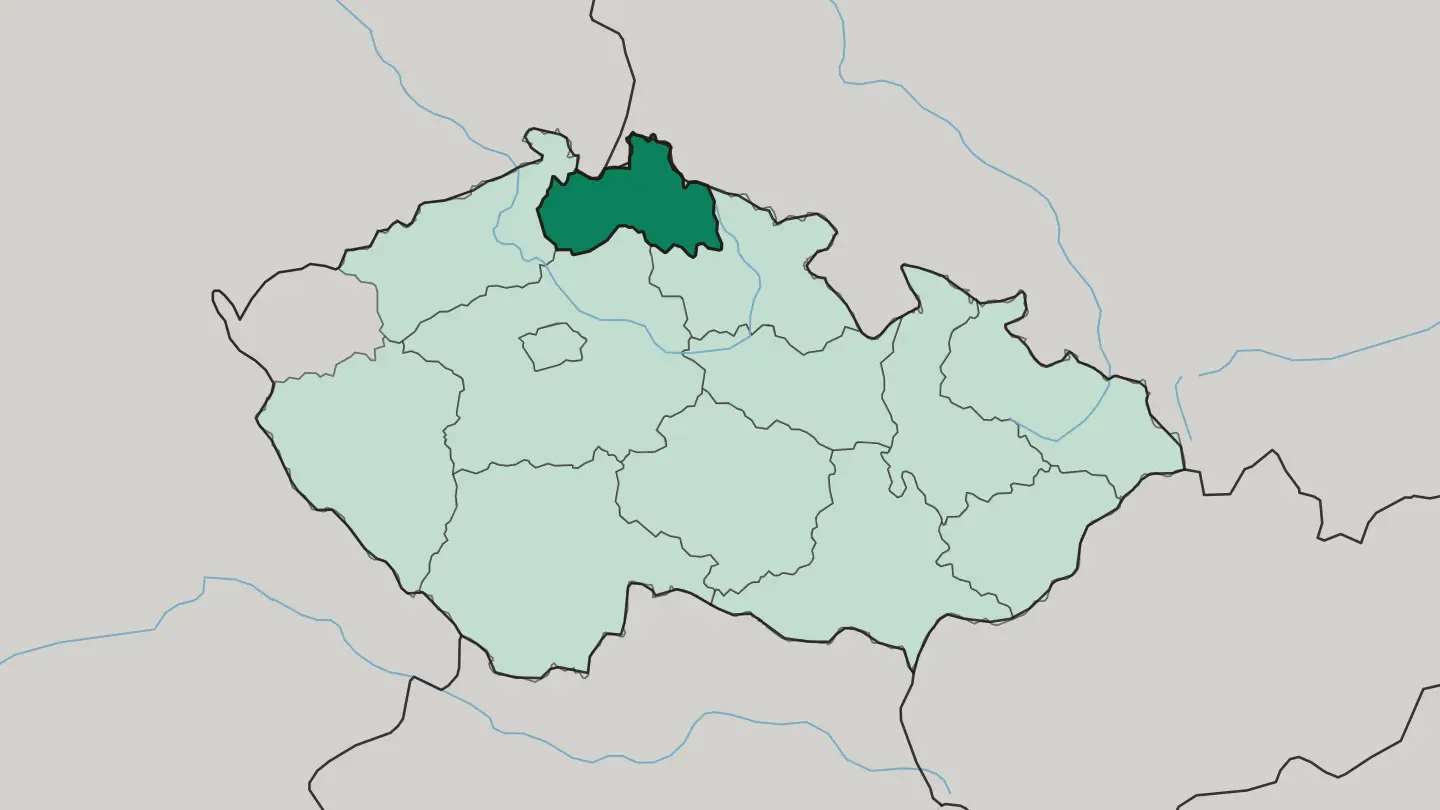 Map of Liberecký kraj in Czech Republic