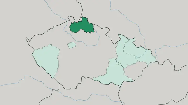 Map of Liberecký kraj in Czech Republic
