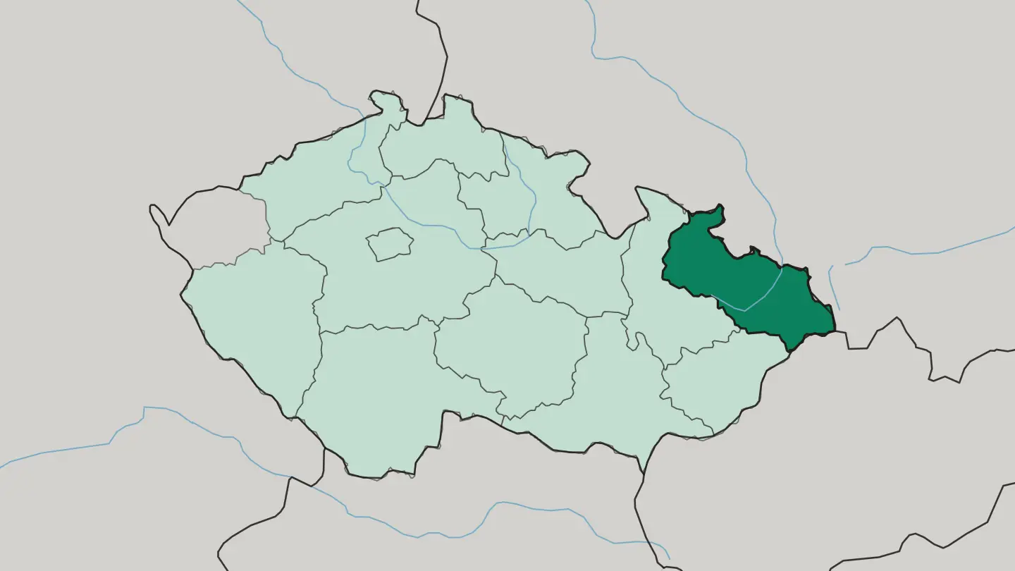 Map of Moravskoslezský kraj in Czech Republic