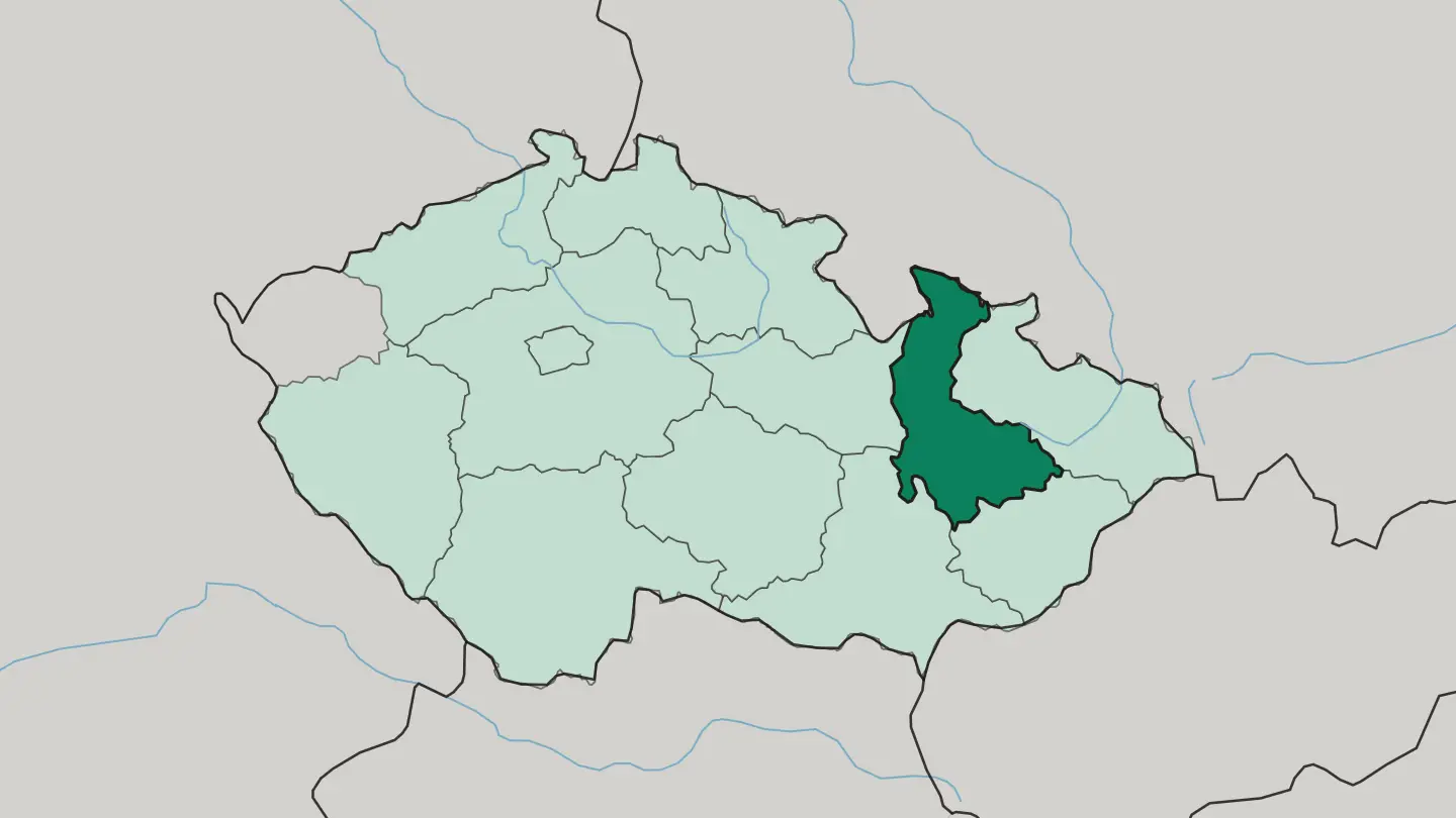 Map of Olomoucký kraj in Czech Republic