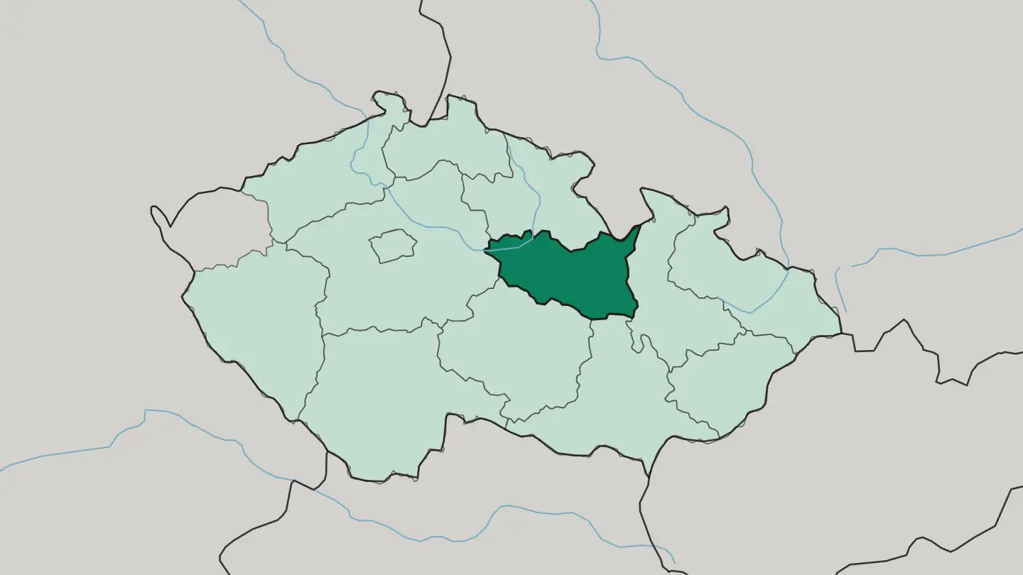 Map of Pardubický kraj in Czech Republic