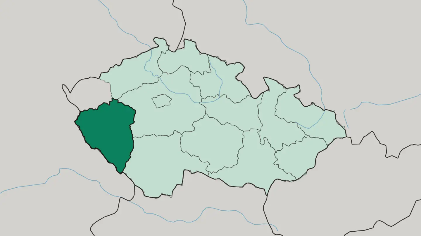 Map of Plzeňský kraj in Czech Republic