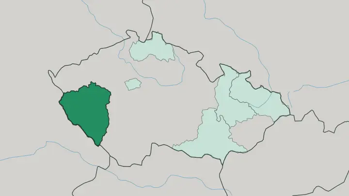 Map of Plzeňský kraj in Czech Republic