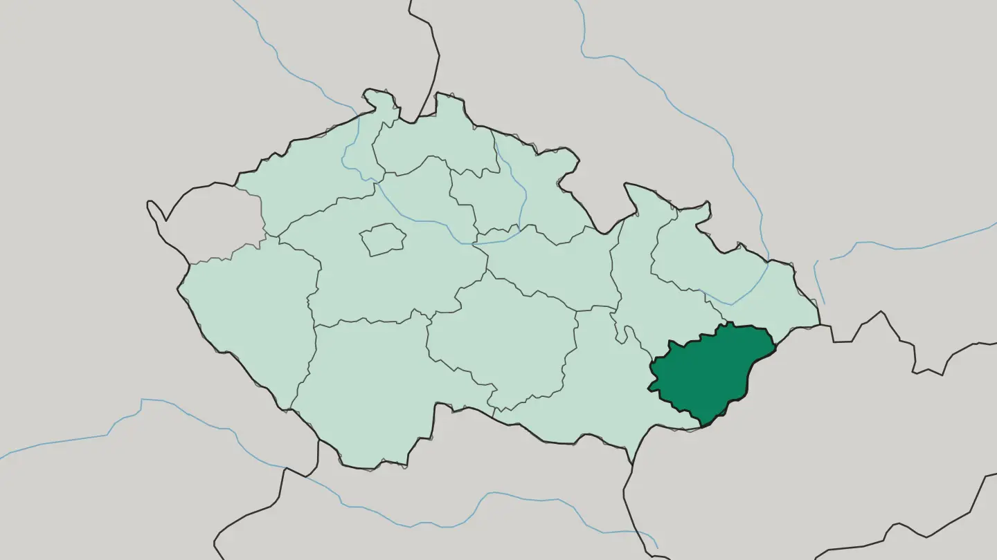 Map of Zlínský kraj in Czech Republic