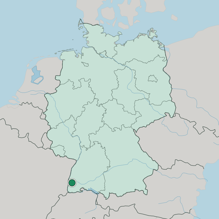 Map showing Freiburg — In Germany