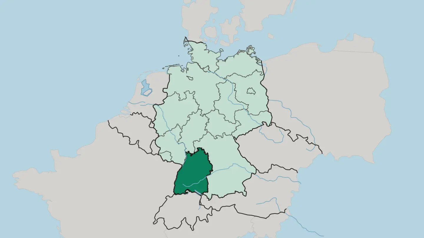 Map of Baden-Württemberg in Germany