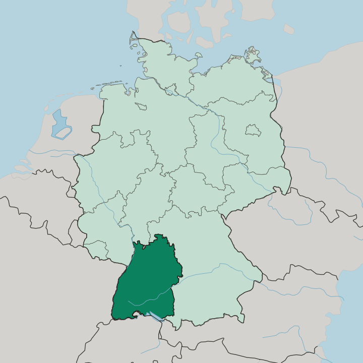 Map showing Baden-Württemberg — In Germany