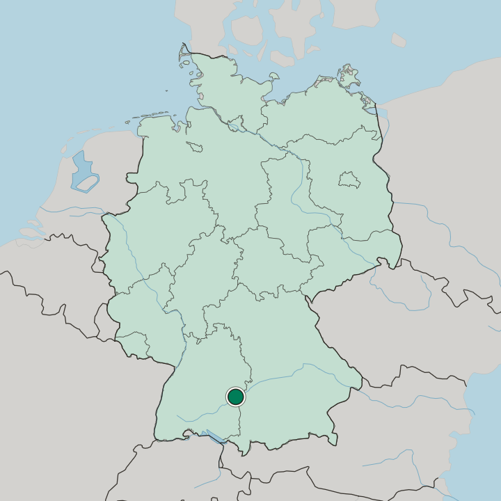 Map showing Ulm — In Germany