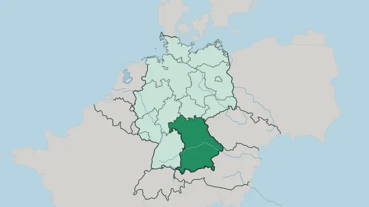 Map of Bavaria in Germany