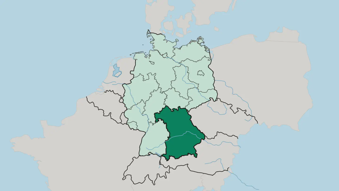 Map of Bavaria in Germany