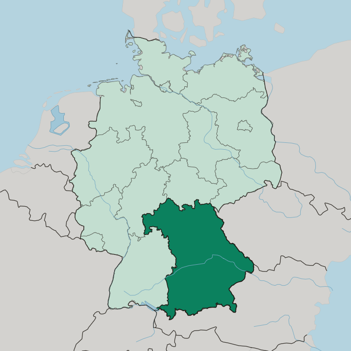 Map showing Bavaria — In Germany
