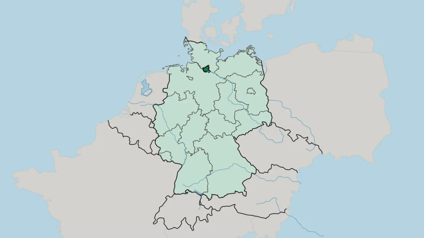 Map of Free and Hanseatic City of Hamburg in Germany
