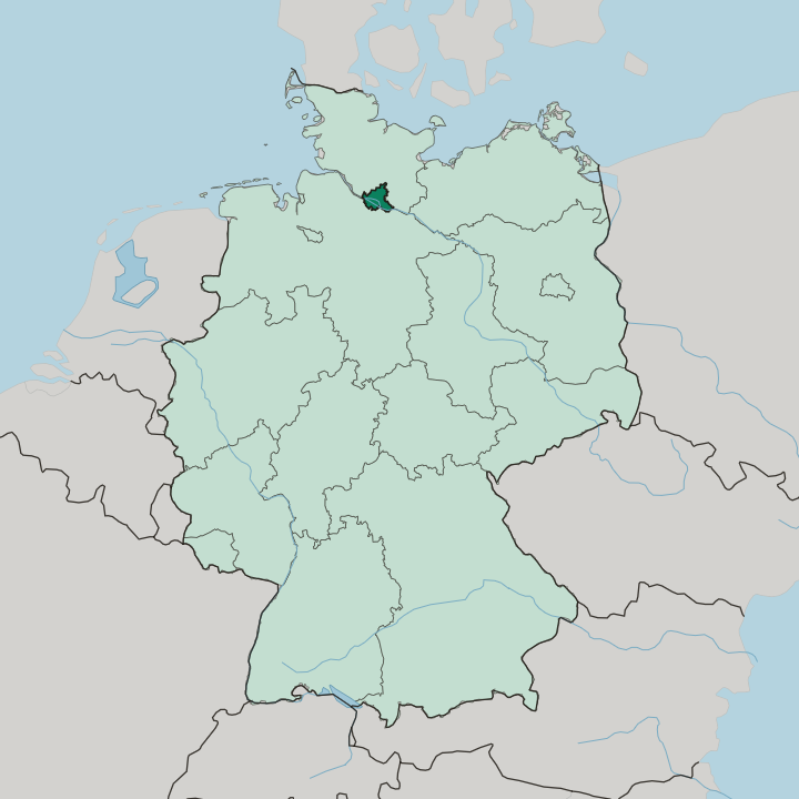 Map showing Free and Hanseatic City of Hamburg — In Germany