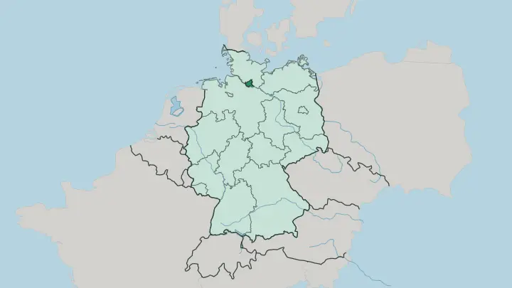 Map of Free and Hanseatic City of Hamburg in Germany