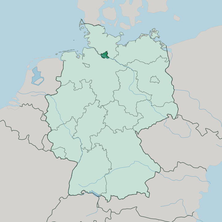 Map showing Free and Hanseatic City of Hamburg — In Germany