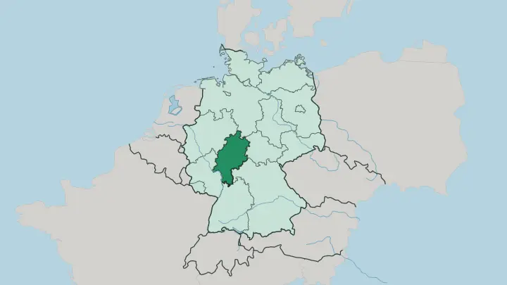 Map of Hessen in Germany
