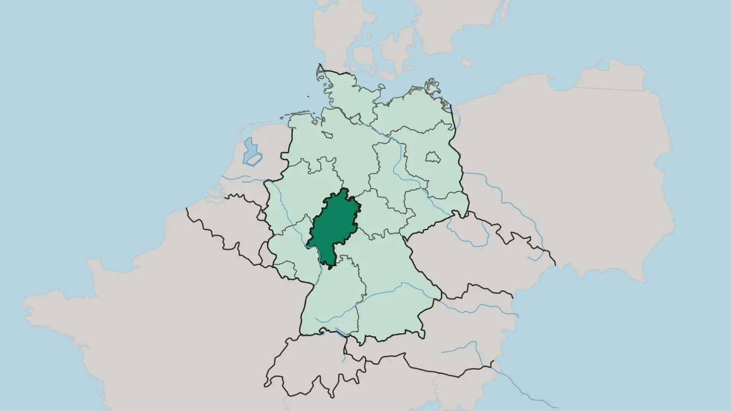 Map of Hessen in Germany