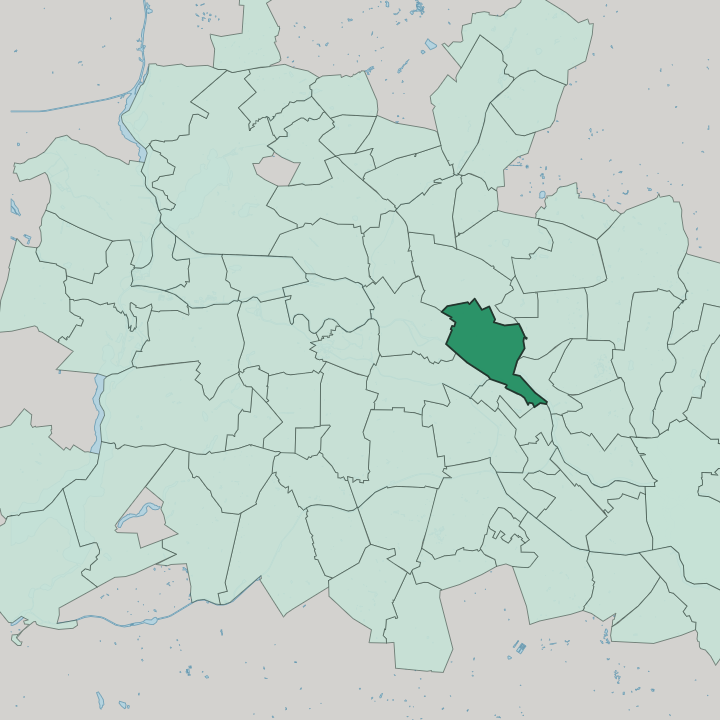 Map showing Friedrichshain — In Berlin