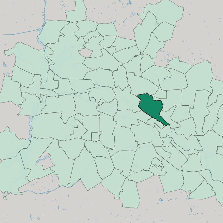Map showing Friedrichshain — In Berlin