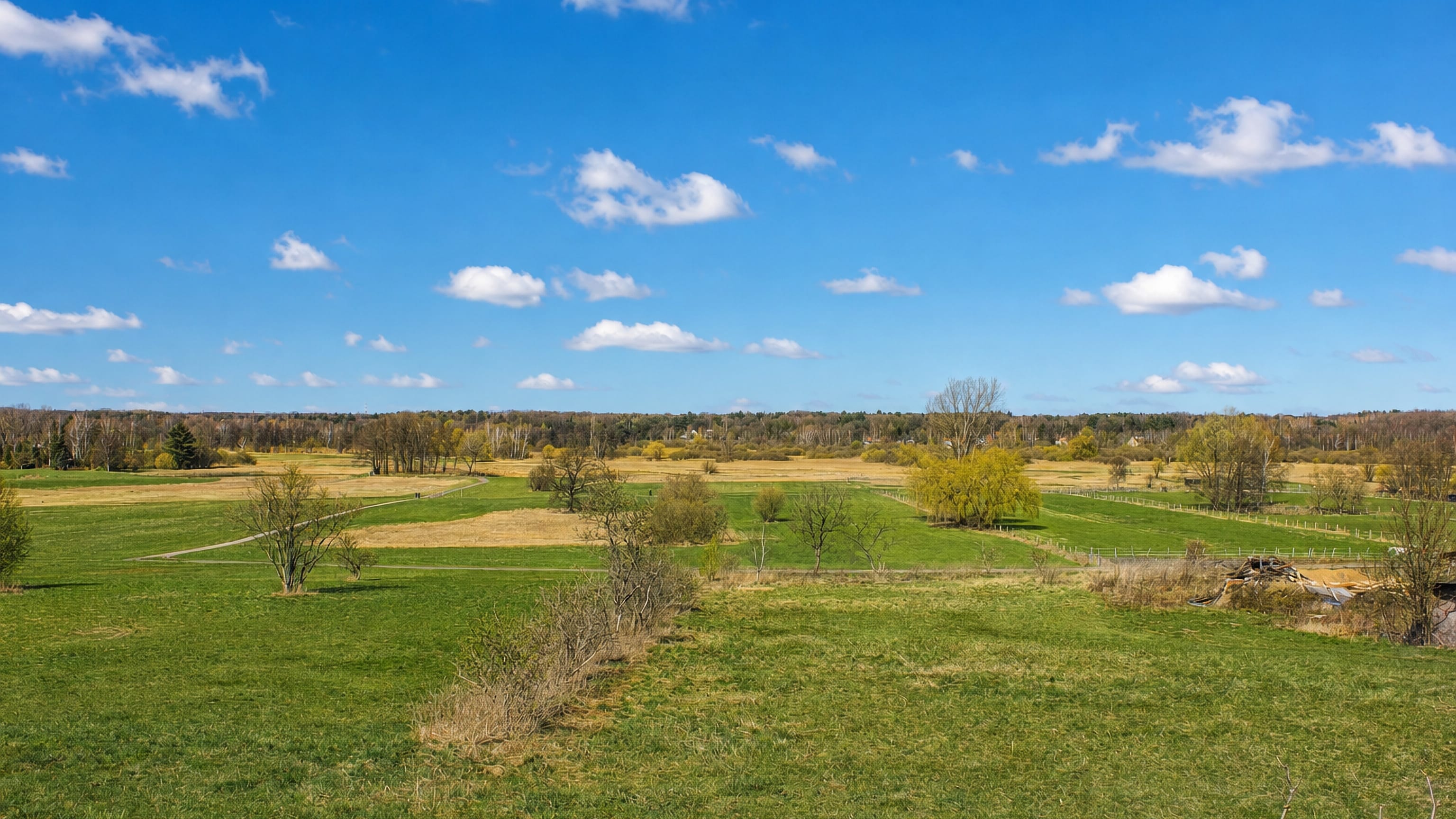 Open meadows, hedgerows and field paths of the rural Lubars district on Berlin's northern edge.