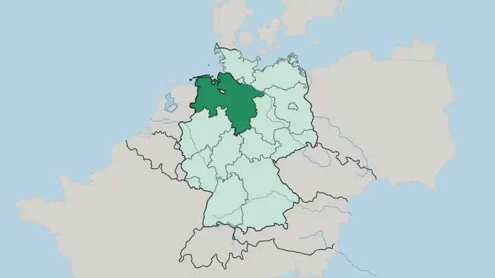 Map of Lower Saxony in Germany